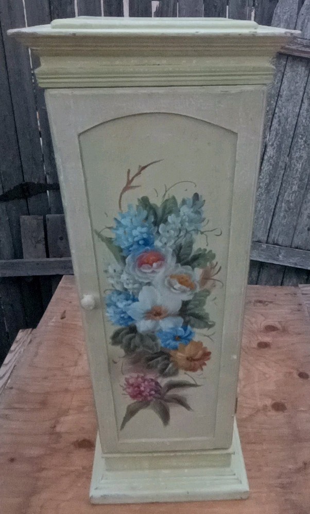 VTG RARE OOAK HAND PAINTED COUNTRY FLORAL CAB. PEDESTAL SOLID WOOD 30×12″New(?)