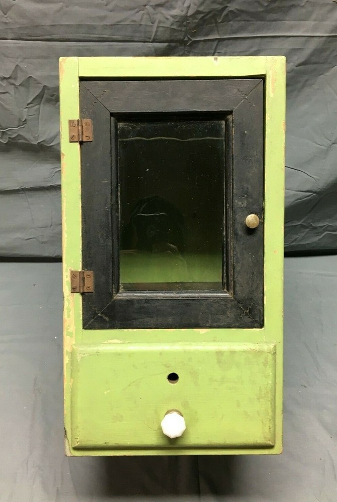 VTG Old Wood Surface Mount Cabinet Shabby Green Country Cottage Chic 732-25B