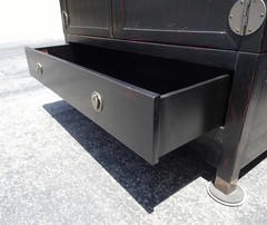 Vintage Asian Baker Furniture Black Lacquer Entertainment Storage Cabinet Armoir