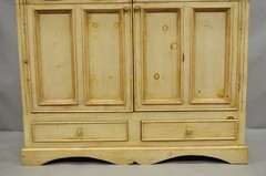 French Country Provincial Distressed Knotty Pine Wood 2 Part Cupboard Cabinet
