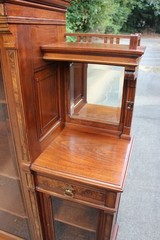 Unusual Walnut Victorian Triple Door Bookcase Display Cabinet Server ~ Ca.1880