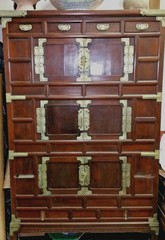 ANTIQUE KOREAN WOOD CABINET WITH BRONZE FITTINGS AND HANDLES, 18th Century