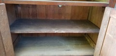 ANTIQUE 19 c. ENGLISH OAK MARBLE TOP STAND DRY CABINET w/ TEAR DROP PULLS
