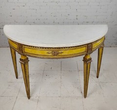 18th century Italian Demilune Marble top painted Console table