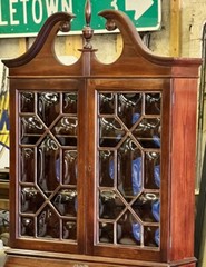 Antique Mahogany Chippendale Drop Front Secretary Desk 4 Serpentine Drawers Key