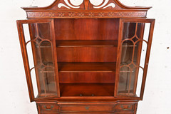 Bernhardt Georgian Carved Mahogany Breakfront Bookcase Cabinet