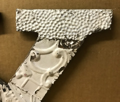 Decorative Salvaged Tin Ceiling 16″ Patchwork Shabby White Letter K Old 225-26B