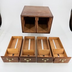 Vintage Oak Wooden Library Index Card File Cabinet 4-Drawer ￼