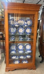 Vintage Oak Curio Cabinet With Side Opening Glass Doors Beaded Time Display Case