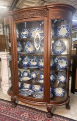 Exceptional American Antique Carved Golden Oak China Curio Cabinet Bookcase 1900