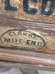 Antique Clark’s 6 Drawer Mile End Spool Cabinet – Solid Wood- Embossed Tin