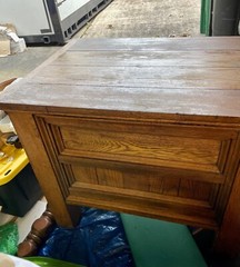 Antique solid oak kitchen island / cabinet; two drawers, & cutting board; $200