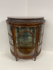 Antique Demilune French Louis XV Walnut Vitrine Display Cabinet