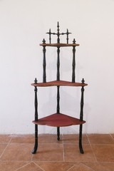 Antique Napoleon III French Corner Shelf 1850 1870 3 Shelves Black Wood