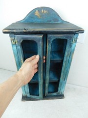 Primitive Charming 2Door Wooden Wall Display Cabinet 21″ T Painted Shabby V Cool