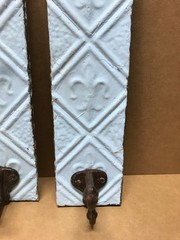 VTG Pair Decorative Tin Ceiling Metal Single Hook Wall Rack Plaque Old 404-26B