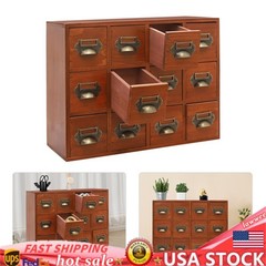 12 Drawers Vintage Tabletop Library Card Catalog Cabinet Storage Box
