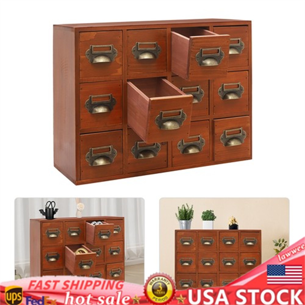 12 Drawers Vintage Tabletop Library Card Catalog Cabinet Storage Box