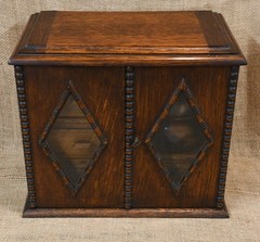 Antique Edwardian Tobacco Pipe Cabinet with Key and Ceramic Tobacco Pot