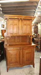 French Antique Oak Art Nuovo Buffet Cabinet / Hutch
