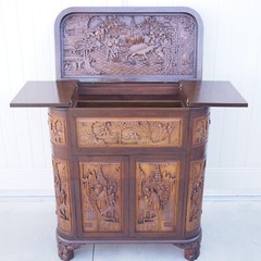 George Zee & Company Rosewood Dry Bar Cabinet 1963 Hand Carved