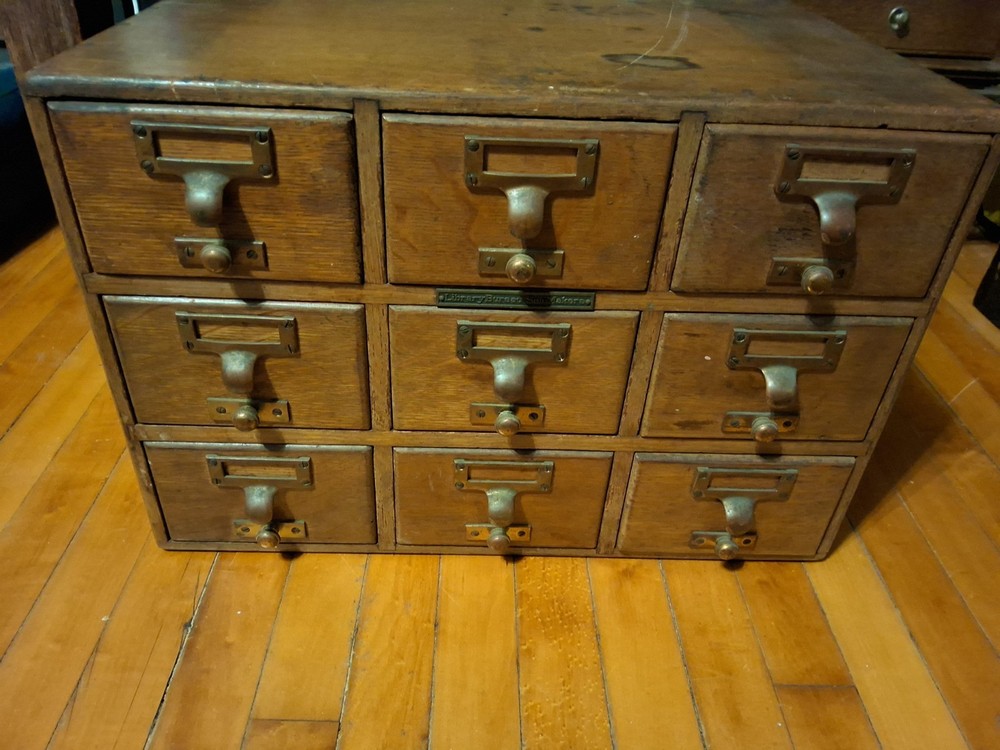 Antique Wood Oak Library Bureau Solemakers 9 Drawer Card Catalog File