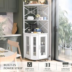 Industrial Corner Bar Cabinet LED Black Outlet
