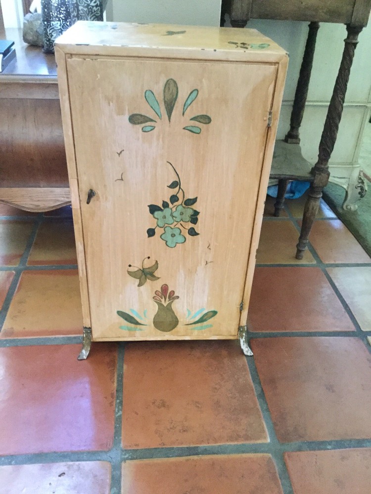 Antique Hand painted Footed Medicine Cabinet 26” T