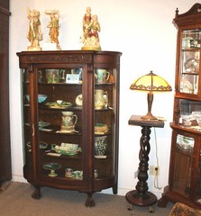 Antique Oak Curved Glass China Cabinet – Large Carved Claw Feet