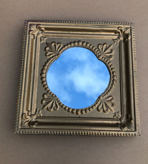 VTG Decorative Salvaged Tin Ceiling Gold 23″ SQ. Thick Metal Mirror Old 1614-25B
