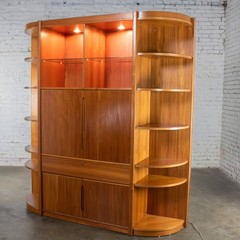 Scandinavian Modern Teak Lighted Bookcase Display or Entertainment Cabinet