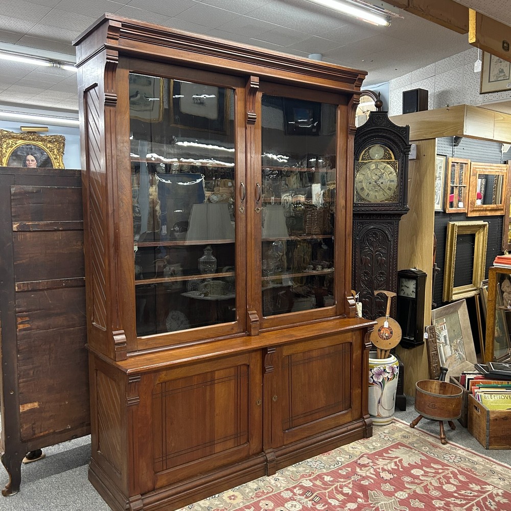 Incredible Eastlake Two Piece Antique Paine’s Furniture Breakfront Cabinet