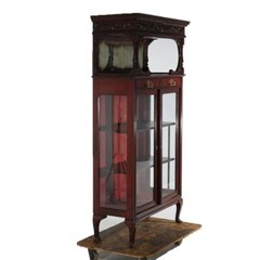 Antique Mahogany Two-Door & Two-Drawer Mirrored China Cabinet C1910