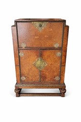 🍸Antique Prohibition Era Liquor Cabinet / Hidden Bar Leather Wrapped 1920s VTG