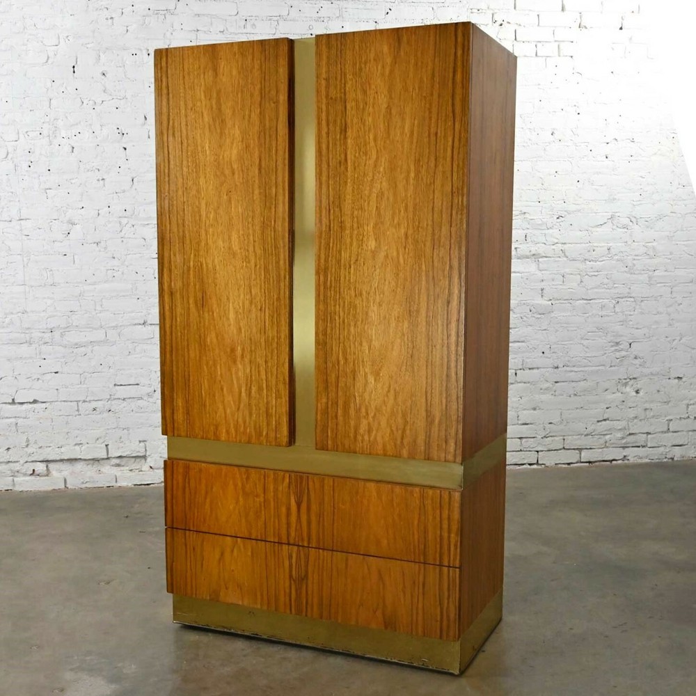 Vintage Modern Rosewood & Brass Plate Wardrobe Milo Baughman for Thayer Coggin