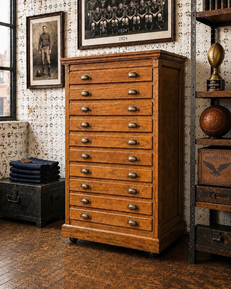 Antique Apothecary Cabinet flat File Industrial Wood drawer Oak Architect VTG