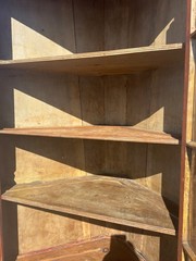 Antique small corner cupboard cabinet grained paint primitive berks 12 light 19t