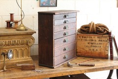 c.1900s Antique Primitive 25″ Desktop Tool Stationery File Cabinet Vtg 7 Drawers