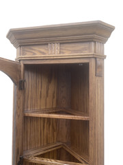 64573 PAIR Oak Corner Cabinet Curio s With 3 wood and glass shelves each