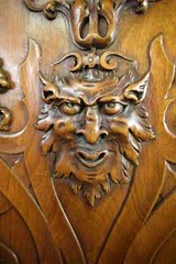 Architectural Antique Hand Carved Wood Cupboard Chimera Head Mascaron 19th