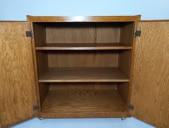 Vintage Rustic Country Mission Oak Wood Rolling Cabinet Dry Sink Bar Cart Shelf