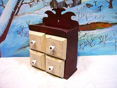 ANTIQUE PRIMITIVE HANDMADE 4 DRAWER WOOD SPICE CABINET RUSTIC FARM KITCHEN DECOR