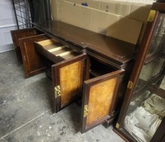Stunning Cherrywood and glass curio cabinet two pieces w/ lights beveled glass