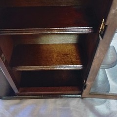 Vintage Curio Wood Cabinet With Glass Door Knick Knack Shelf Trinket Holder