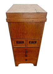 Rare Antique File Cabinet Tilt Open Top Index Card drawers Paneled Sides Casters