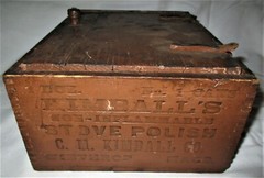 ANTIQUE COUNTRY PRIMITIVE KIMBALLS STOVE POLISH MA USA WOOD BOX CABINET CUPBOARD