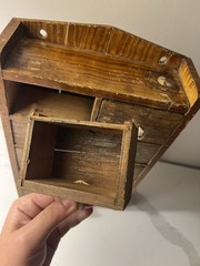 Antique Primitive Wood Apothecary Spice Cabinet Tabletop Or Hang Porcelain Knobs