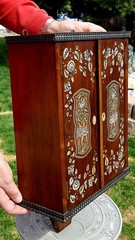 Antique Wood Spice Wall Cabinet INTRICATE INLAID SILVER METAL Floral SUPER RARE!