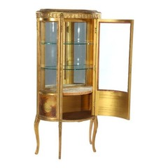 French Louis XVI Style Vernis Martin Decortated Gilt Wood & Ormolu Vitrine c1890
