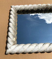 VTG Salvaged 14×17 Shabby White Spiral Helical Wood 10×13 Mirror Old 1169-25B